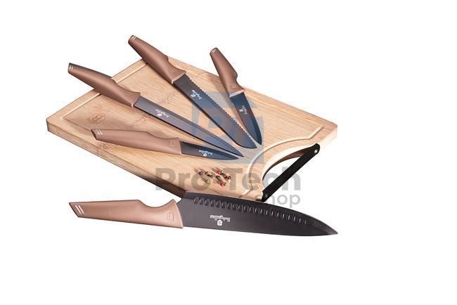 6-részes konyhai kés készlet bambusz vágódeszkával ROSE GOLD 19522