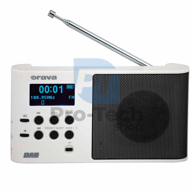 Digitális DAB/FM hordozható rádió Orava, fehér 73502