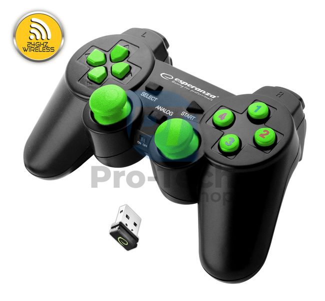 Vibrációs drótnélküli gamepad PC/PS3 USB GLADIATOR, fekete-zöld 72645
