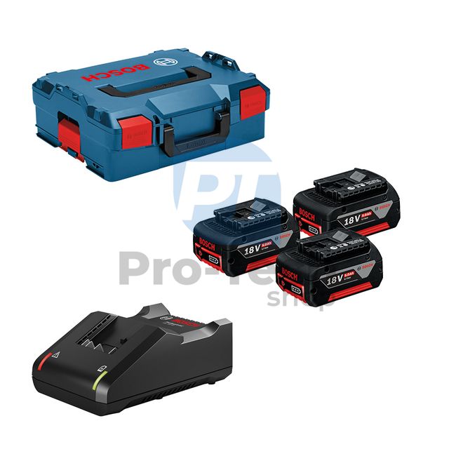 Alapkészlet Bosch 3 x akkumulátor GBA 18V 5,0Ah + töltő GAL 18V-40 L-BOXX kofferben 136 15253